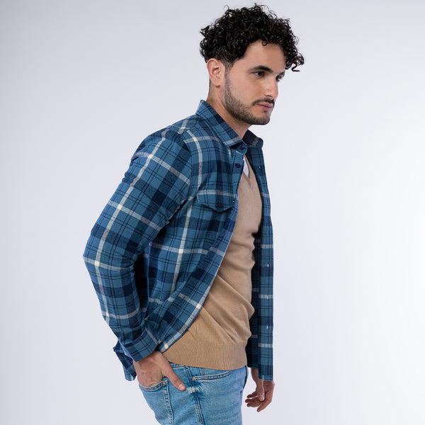 Camisa Generra Manga Larga Con Estampado Cuadrado 328206