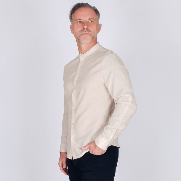 Camisa Hombre Regular Fit | Cuello Mao y Manga Larga
