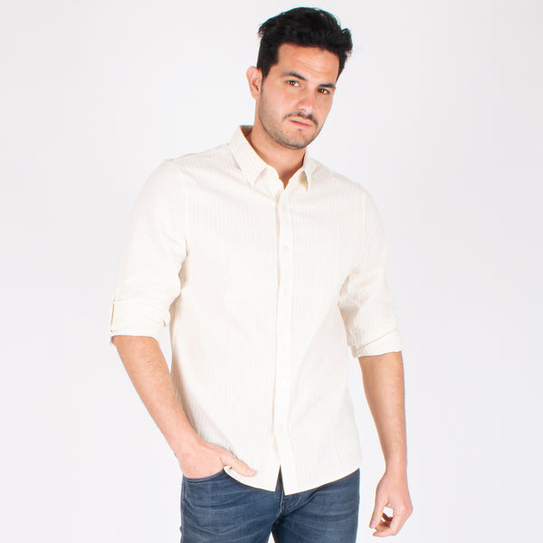 Camisa Hombre Regular Fit | Rayas Preteñidas y Tejido Tipo Lino