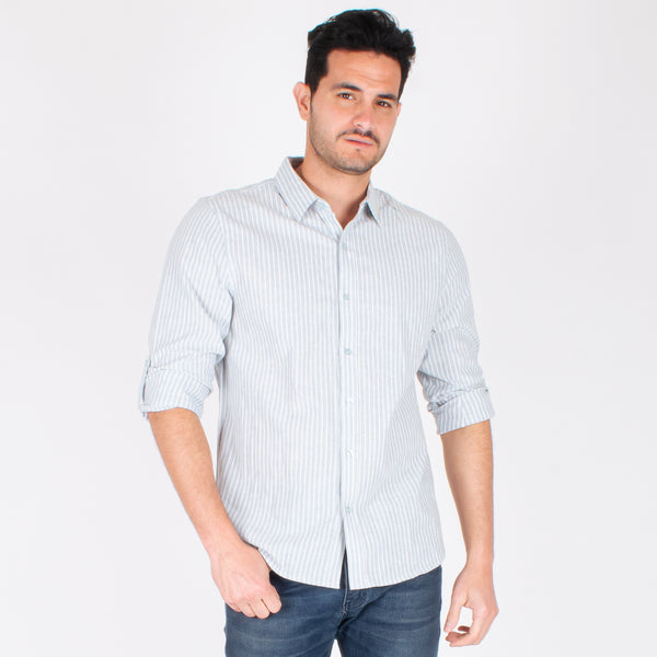 Camisa Hombre Regular Fit | Rayas Preteñidas y Tejido Tipo Lino