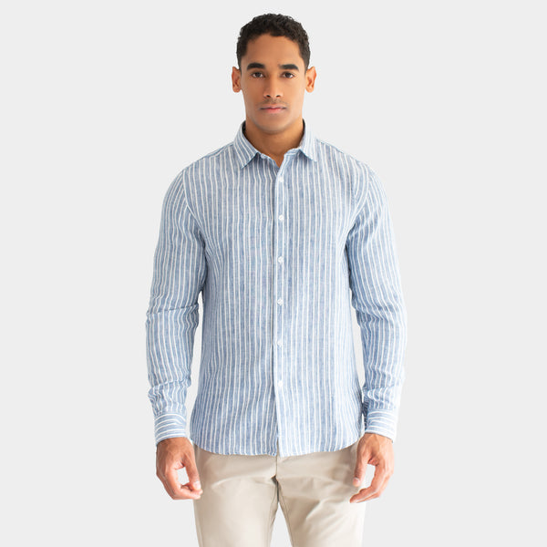 Camisa de Manga Larga Tipo Lino a Rayas