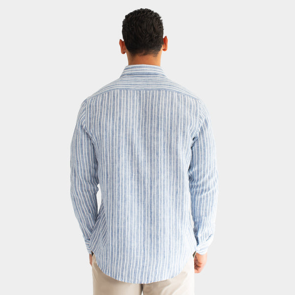 Camisa de Manga Larga Tipo Lino a Rayas