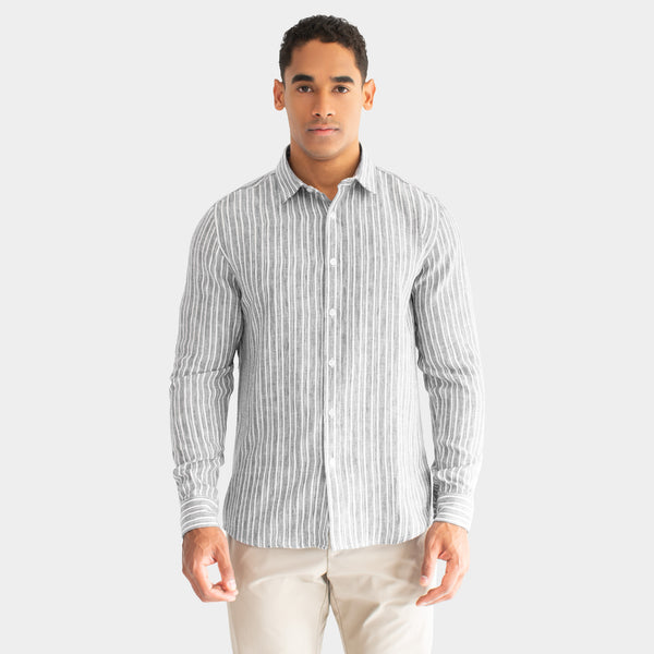 Camisa de Manga Larga Tipo Lino a Rayas