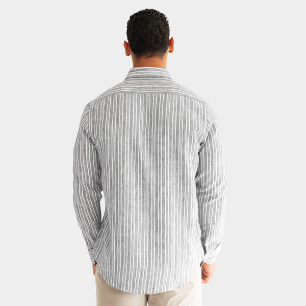 Camisa de Manga Larga Tipo Lino a Rayas