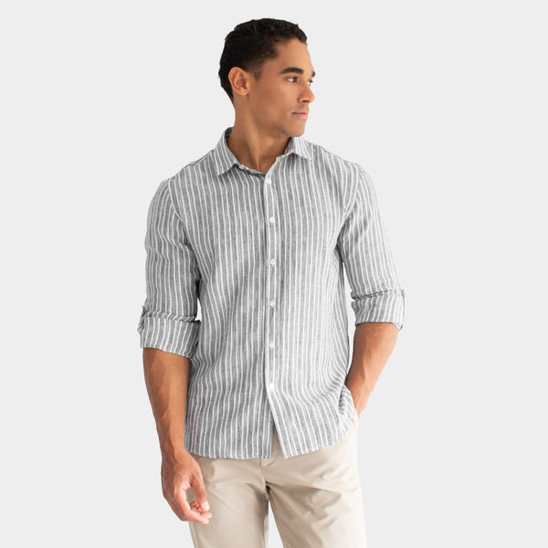 Camisa de Manga Larga Tipo Lino a Rayas