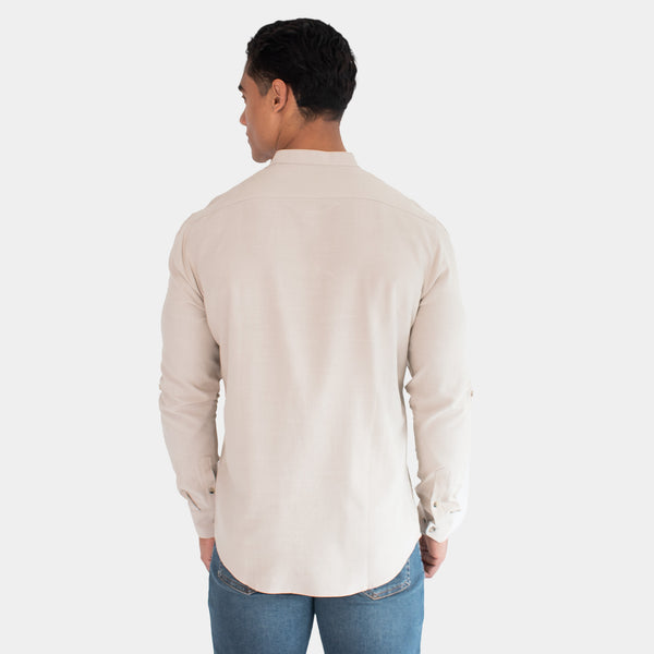 Camisa de Manga Larga de LIno con Media Aletilla