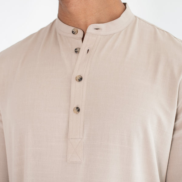 Camisa de Manga Larga de LIno con Media Aletilla