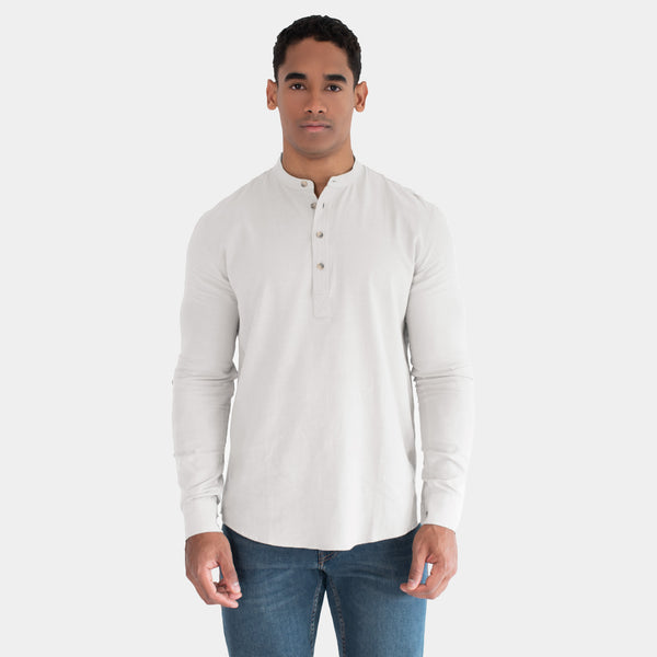 Camisa de Manga Larga de LIno con Media Aletilla