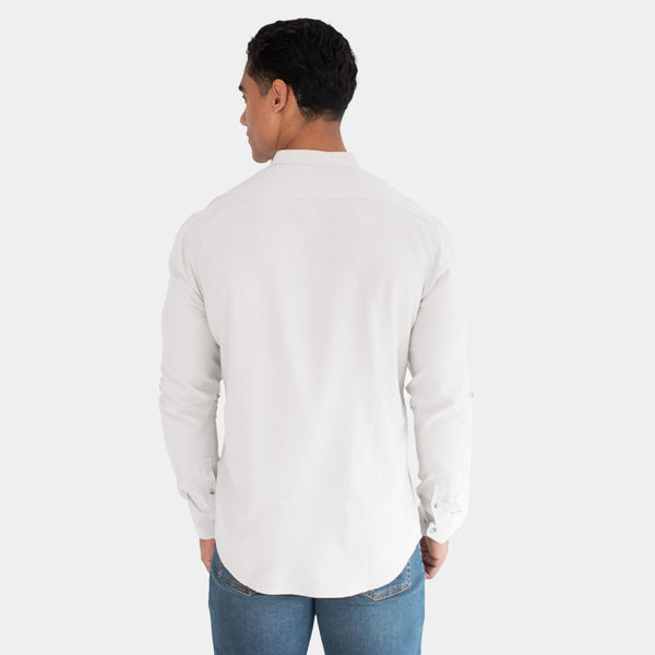 Camisa de Manga Larga de LIno con Media Aletilla