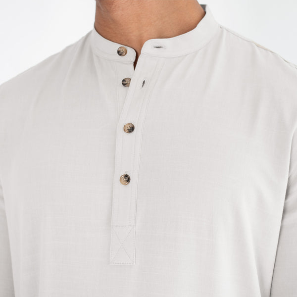 Camisa de Manga Larga de LIno con Media Aletilla