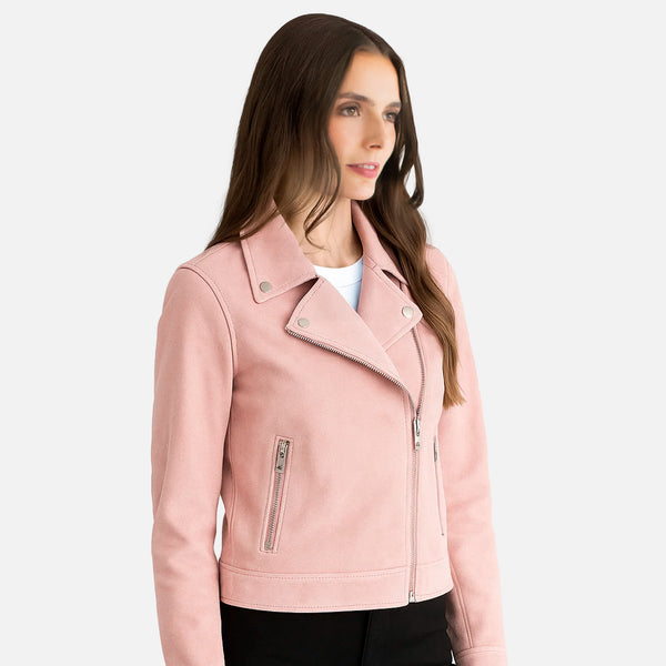 Chamarra Biker de Gamuza en Colores Pastel