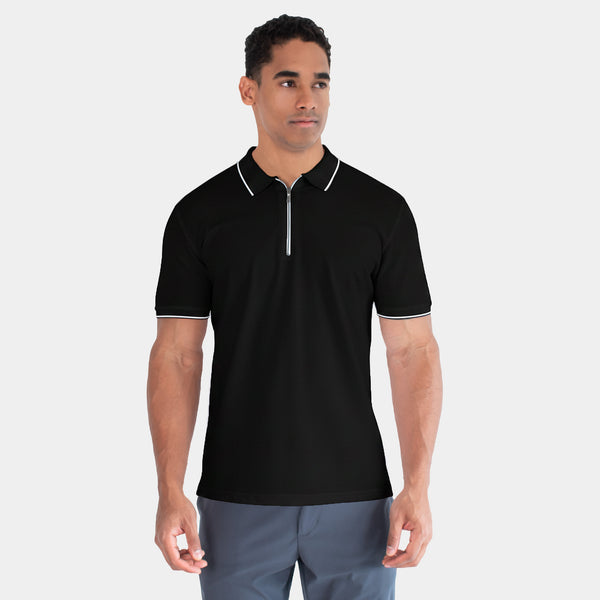 Playera Polo con Cierre al Frente y Contrastes de Color