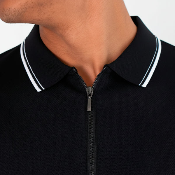 Playera Polo con Cierre al Frente y Contrastes de Color