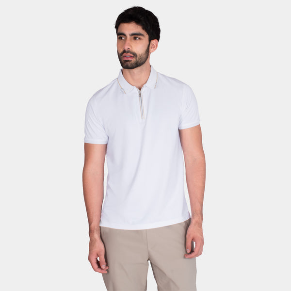 Playera Polo con Contrastes de Color y Cierre al Frente