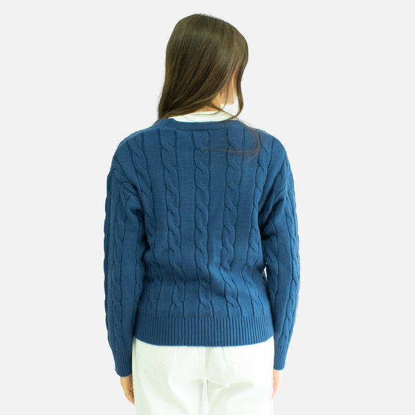 Suéter Tejido Trenzado Con Botones y Escote en V