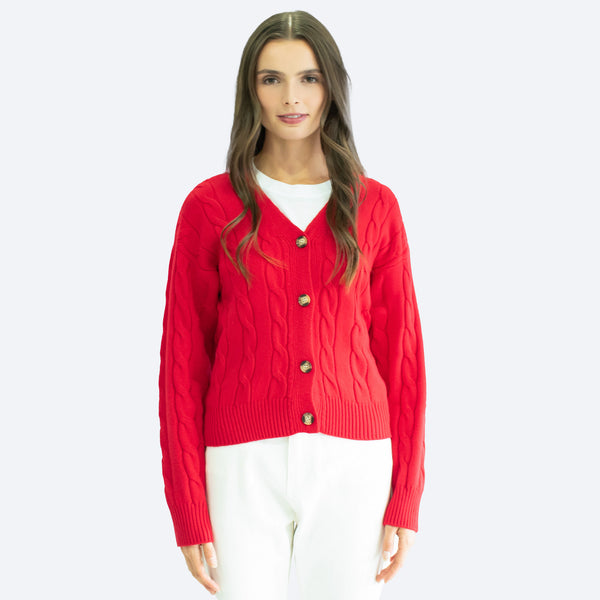 Suéter Tejido Trenzado Con Botones y Escote en V