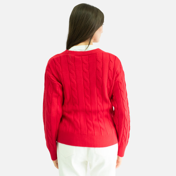 Suéter Tejido Trenzado Con Botones y Escote en V