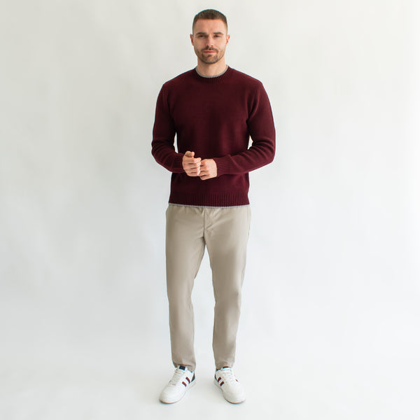 Suéter para Hombre Regular Fit – Cuello Redondo, Rib en Contraste