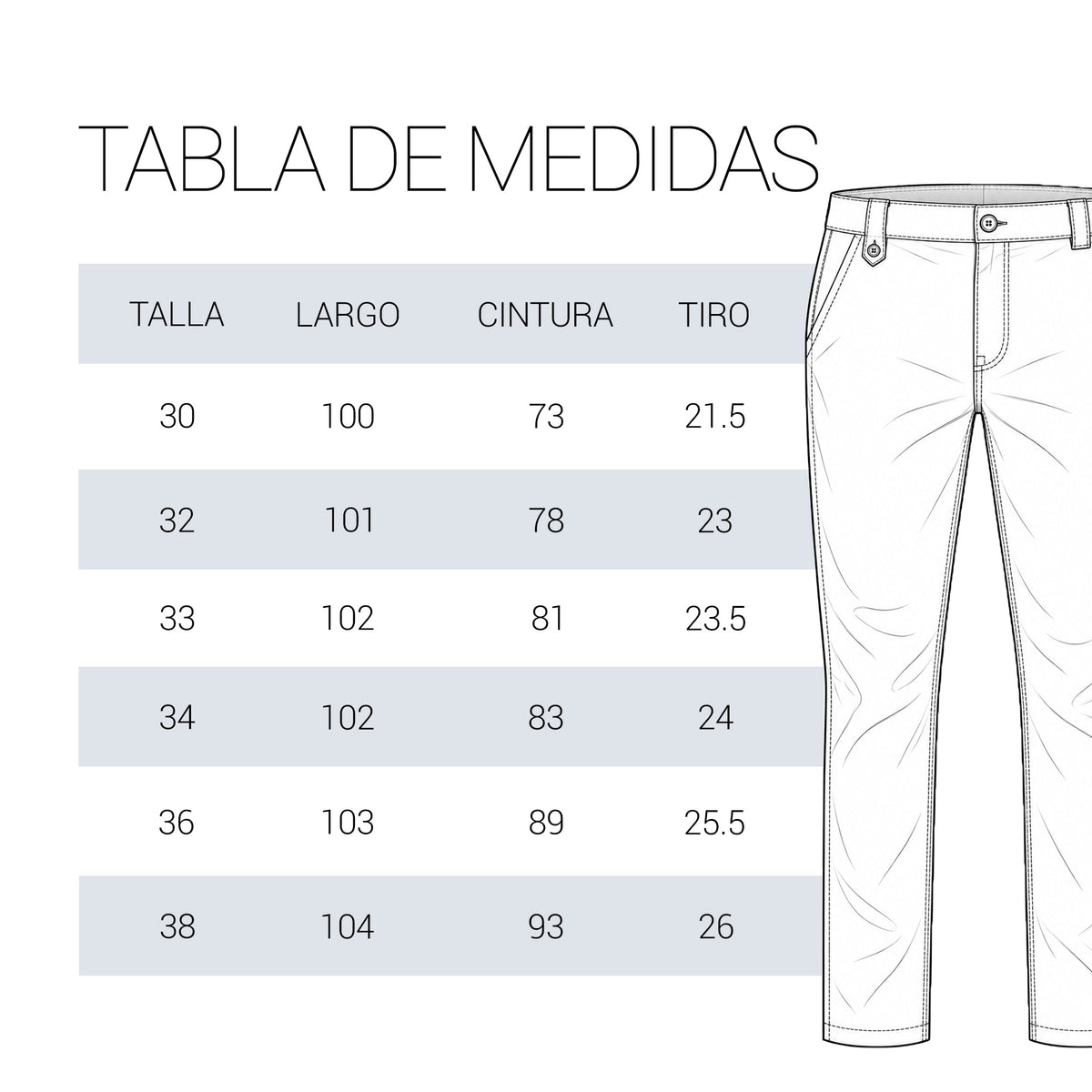Tabla de tallas del producto