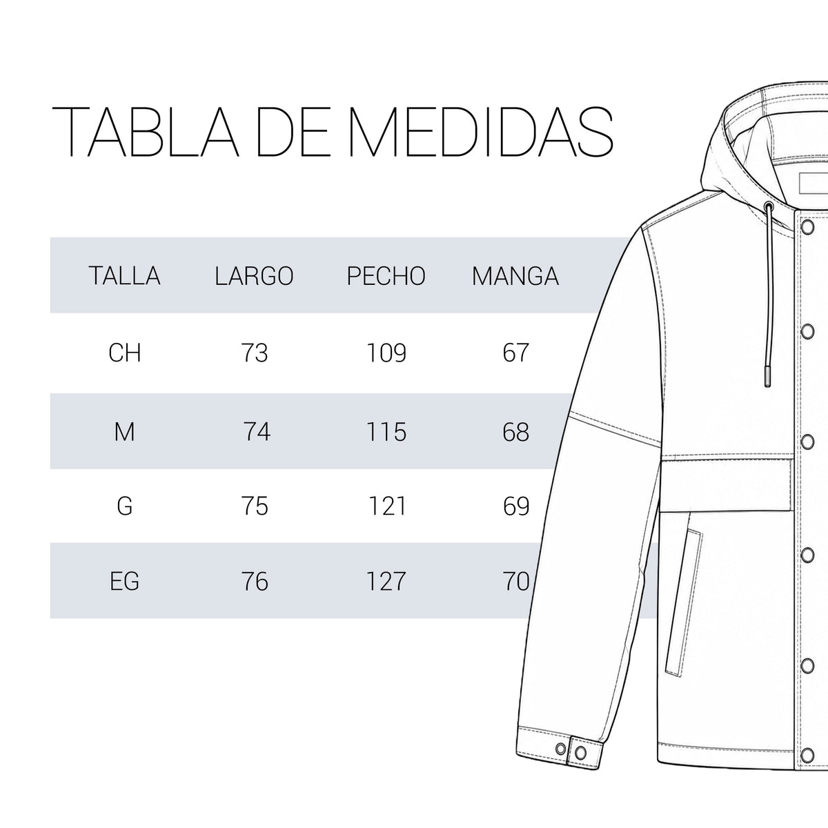 Tabla de tallas del producto